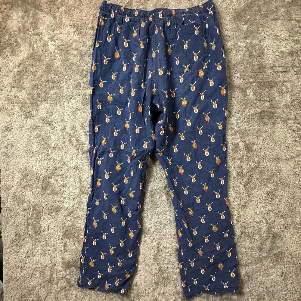 J. Crew Flannel Pajama Pants Deer Holiday Christmas Wreath Print Men's S Small